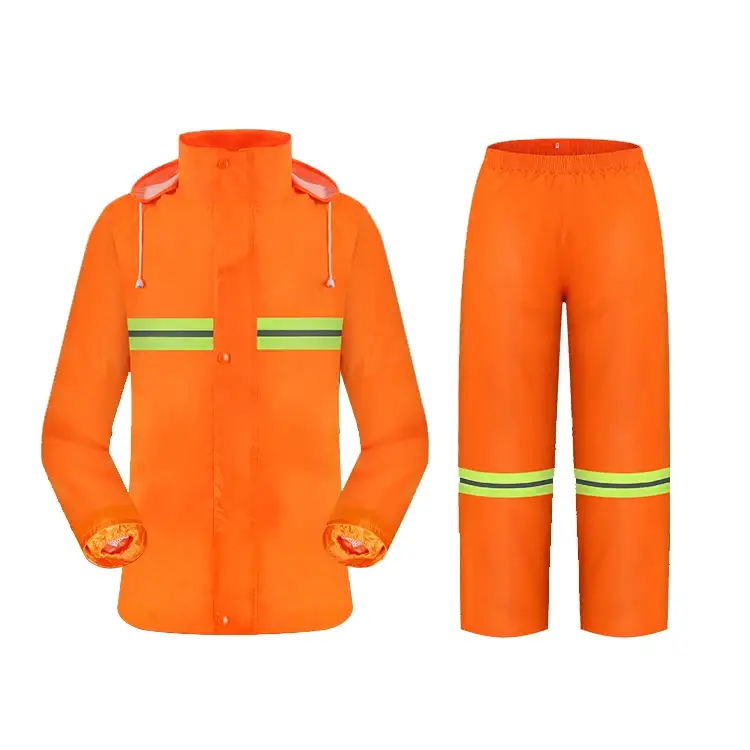 High-Visibility Road and Sanitation Work High-Reflectivity Strip Detachable Hood Raincoat Set 1