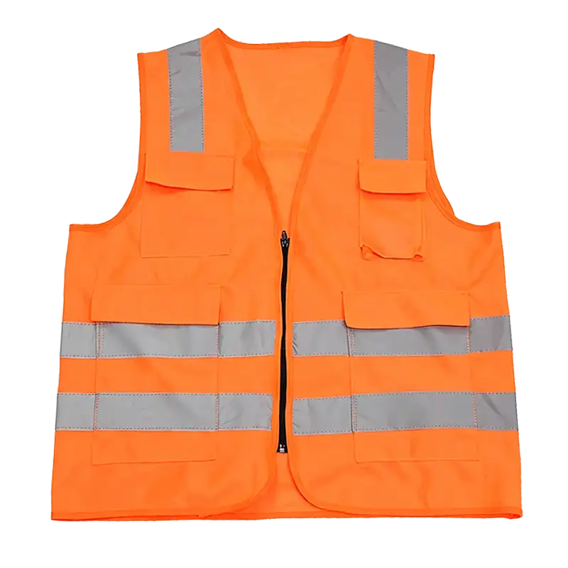 High-visibility reflective road safety vest with multiple pockets 1